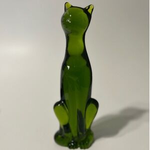 Viking Glass Avocado Green Epic Cat Sculptural Collectible 8.5" Mid-Century